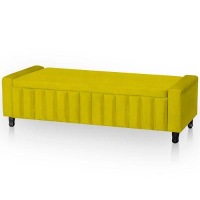Calçadeira Baú Casal Estofada Alicia Veludo Cor Amarelo