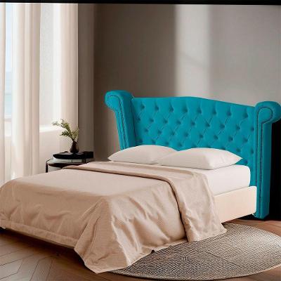 Cabeceira Casal Queen Size Estofada Para Cama Box Ayla Veludo Cor Azul Claro
