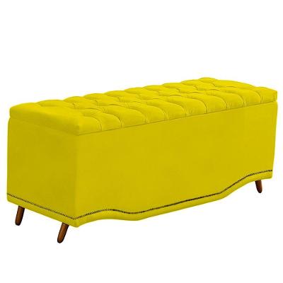 Calçadeira Baú Casal Estofada Maitê Veludo Cor Amarelo