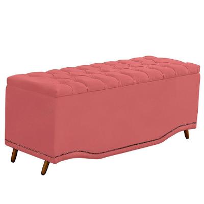 Calçadeira Baú Casal Estofada Maitê Veludo Cor Rose