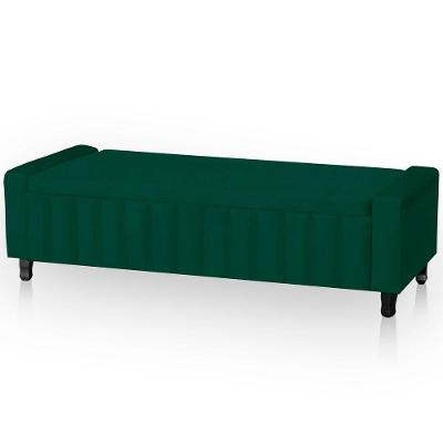 Calçadeira Baú Casal Estofada Alicia Veludo Cor Verde Esmeralda
