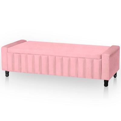 Calçadeira Baú Casal Estofada Alicia Veludo Cor Rosa Bebe