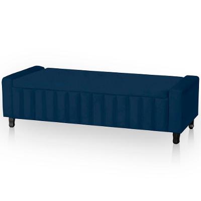 Calçadeira Baú Casal King Size Estofada Alicia Veludo Cor Azul Marinho