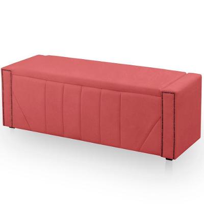 Calçadeira Baú Casal King Size Estofada Toronto Veludo Cor Rose