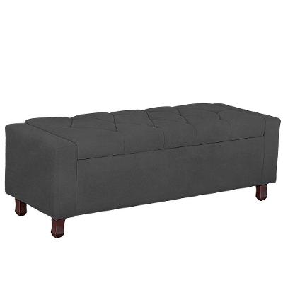 Calçadeira Baú Casal King Size Estofada Valencia Veludo Cor Cinza Chumbo
