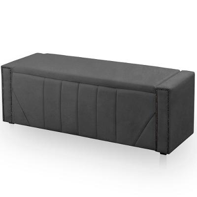 Calçadeira Baú Casal King Size Estofada Toronto Veludo Cor Cinza Chumbo