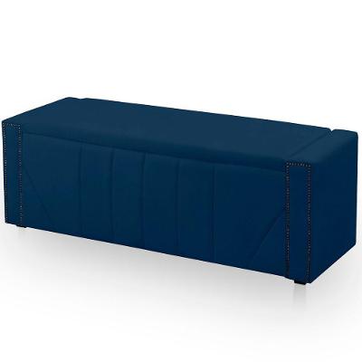 Calçadeira Baú Casal King Size Estofada Toronto Veludo Cor Azul Marinho