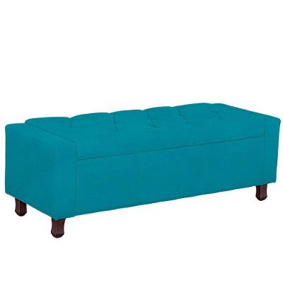 Calçadeira Baú Casal King Size Estofada Valencia Veludo Cor Azul Claro
