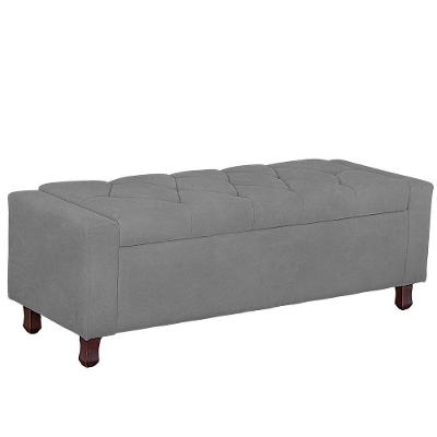 Calçadeira Baú Casal King Size Estofada Valencia Veludo Cor Cinza Claro