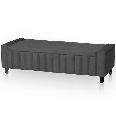 Calçadeira Baú Casal King Size Estofada Alicia Veludo Cor Cinza Chumbo