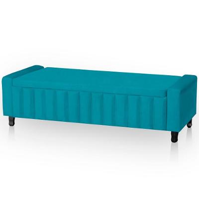 Calçadeira Baú Casal Queen Estofada Alicia Veludo Cor Azul Claro