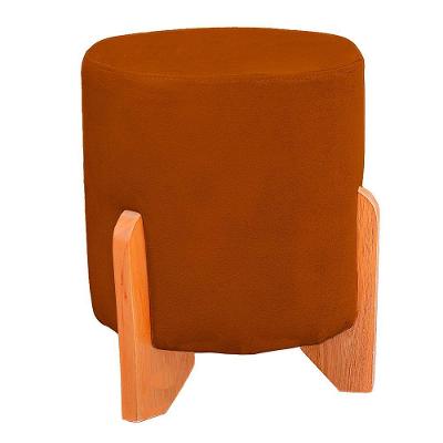 Puff Thor Luxo Madeira Maciça Redondo Suede Cor Terracota