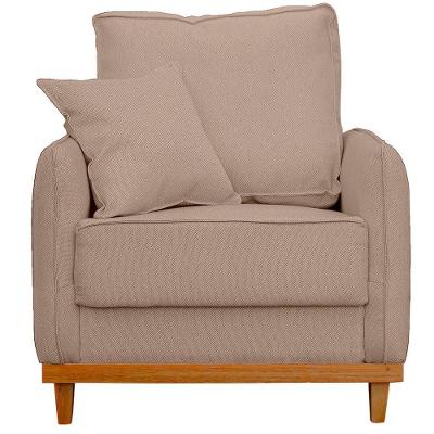 Poltrona Sofa Sena Base De Madeira Luxo Conforto Para Hotel E Sala Linho Bege