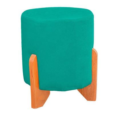 Puff Thor Luxo Madeira Maciça Redondo Suede Cor Azul Claro
