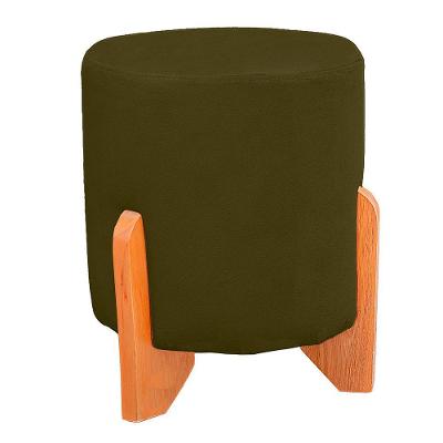 Puff Thor Luxo Madeira Maciça Redondo Suede Cor Chocolate