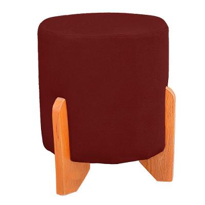 Puff Thor Luxo Madeira Maciça Redondo Suede Cor Marsala