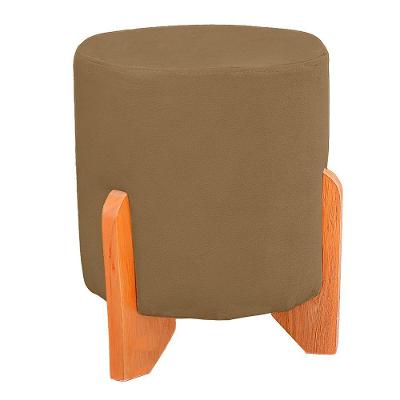 Puff Thor Luxo Madeira Maciça Redondo Suede Cor Capuccino