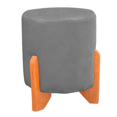 Puff Thor Luxo Madeira Maciça Redondo Suede Cor Cinza Claro