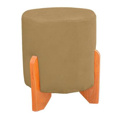 Puff Thor Luxo Madeira Maciça Redondo Suede Cor Bege Médio