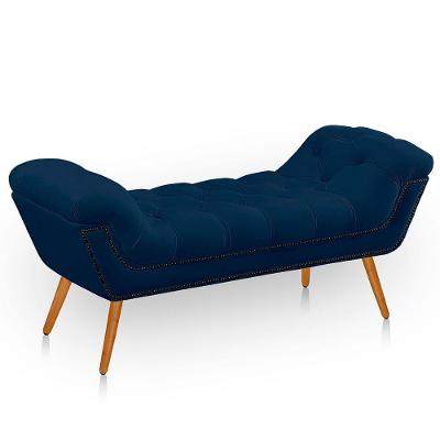 Recamier Estofada Casal Ayla Veludo Cor Azul Marinho