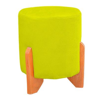 Puff Thor Luxo Madeira Maciça Redondo Suede Cor Amarelo
