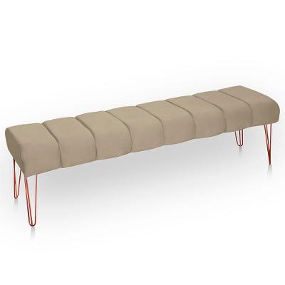 Recamier Estofada Casal Queen Luxo Veludo Cor Bege Médio