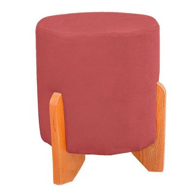 Puff Thor Luxo Madeira Maciça Redondo Suede Cor Rose