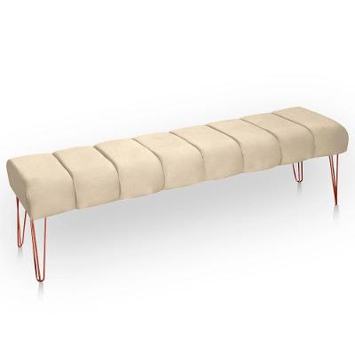 Recamier Estofada Casal Queen Luxo Veludo Cor Bege