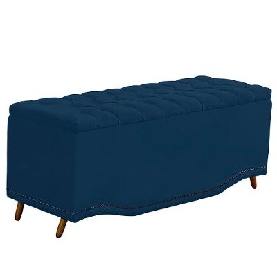 Calçadeira Baú Casal Estofada Maitê Veludo Cor Azul Marinho