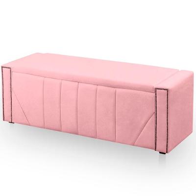 Calçadeira Baú Casal Estofada Toronto Veludo Cor Rosa Bebe
