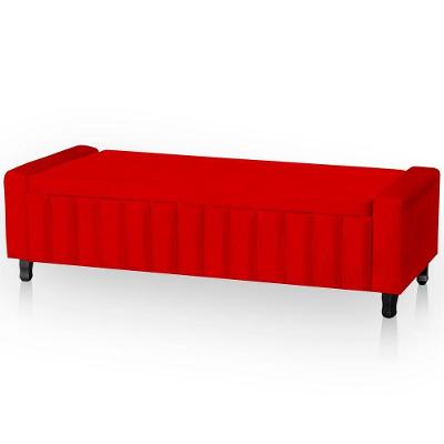 Calçadeira Baú Casal King Size Estofada Alicia Veludo Cor Vermelho