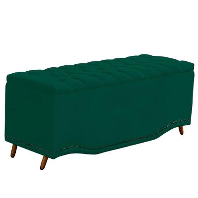 Calçadeira Baú Casal Estofada Maitê Veludo Cor Verde Esmeralda
