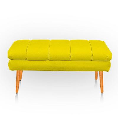 Puff Aparador Estofado Italy Decorativo Veludo Cor Amarelo