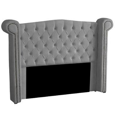 Cabeceira Casal Estofada Para Cama Box Ayla Veludo Cor Cinza Claro