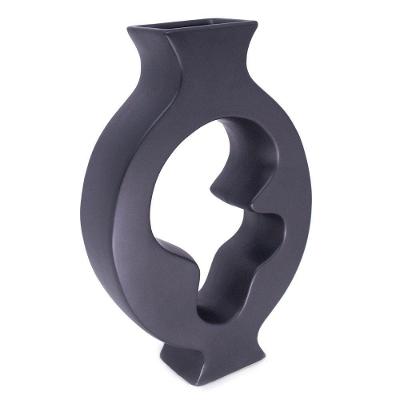 Vaso Decorativo Cerâmica Vazado Para Centro Mesa Preto 29 Cm F04 - D'rossi