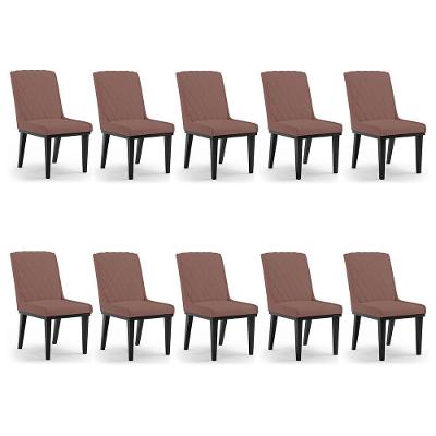 Cadeira Sala De Jantar Base Madeira Preto Kit 10 Sofia Veludo D03 - D'rossi Cor Rose