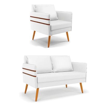 Kit 01 Namoradeira E 01 Poltrona Corino Branco Castanho