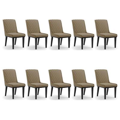 Cadeira Sala De Jantar Base Madeira Preto Kit 10 Sofia Suede Marrom Rato D03 - D'rossi
