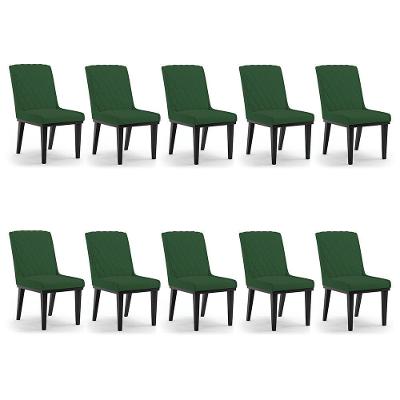 Cadeira Sala De Jantar Base Madeira Preto Kit 10 Sofia Veludo D03 - D'rossi Cor Verde