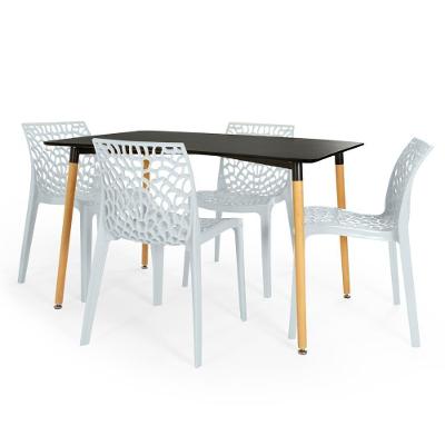 Conjunto Mesa De Jantar Retangular Eiffel Preta 120x80cm Com 4 Cadeiras Gruvyer - Cinza