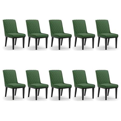 Cadeira Sala De Jantar Base Madeira Preto Kit 10 Sofia Suede Verde D03 - D'rossi