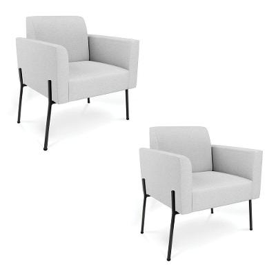 Poltrona Pé De Ferro Preto Kit 2 Decorativa Marisa Linho D03 - D'rossi Cor Cinza