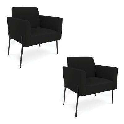 Poltrona Pé De Ferro Preto Kit 2 Decorativa Marisa Linho D03 - D'rossi Cor Preto