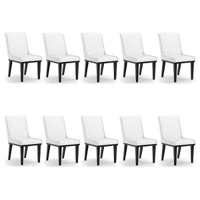 Cadeira Sala De Jantar Base Madeira Preto Kit 10 Sofia Sintético Branco D03 - D'rossi