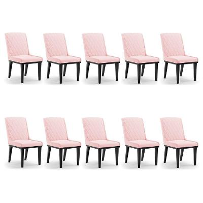 Cadeira Sala De Jantar Base Madeira Preto Kit 10 Sofia Suede Rosa Bebê D03 - D'rossi