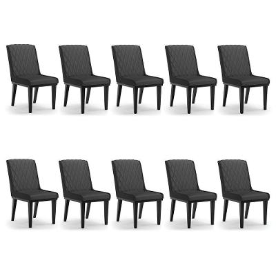 Cadeira Sala De Jantar Base Madeira Preto Kit 10 Sofia Sintético D03 - D'rossi Cor Preto