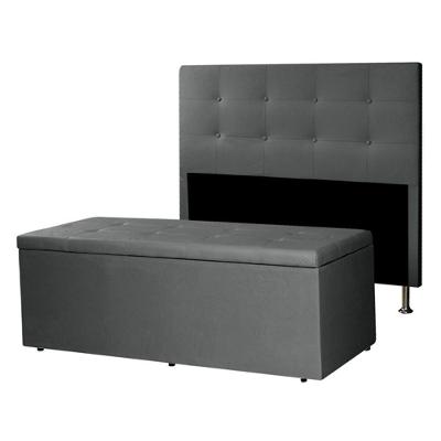 Kit Cabeceira E Calçadeira Baú Casal Queen 1,60m Berlim Suede Cinza Dal Poz Estofados
