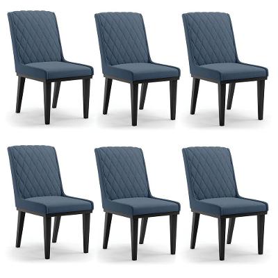 Cadeira Sala De Jantar Base Madeira Preto Kit 6 Sofia Suede Azul Marinho D03 - D'rossi