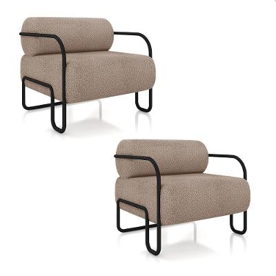 Poltrona Sala De Estar Industrial Preto Kit 2 Ameli Bouclê K01 - D'rossi Cor Creme