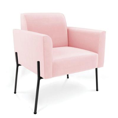 Poltrona Pé De Ferro Preto Para Sala Marisa Suede D03 - D'rossi Cor Rosa Bebê